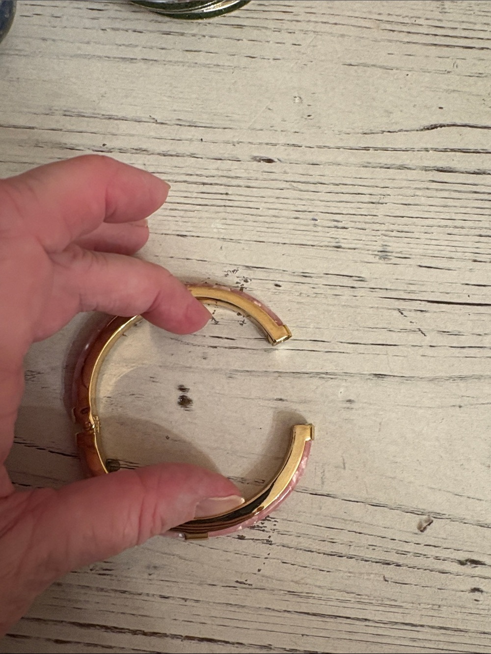 Talbots Pink  and Gold-Tone Hinged Bangle Bracelet - Picture 4 of 10